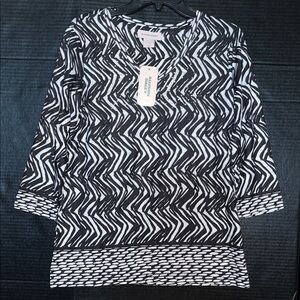 Allison Daley Black and White Zigzag Blouse